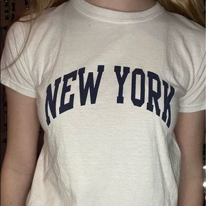 white and navy new york tee, S